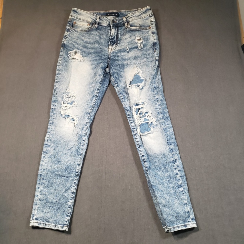 Aeropostale Athletic Skinny Jeans Mens 30/30 Light Blue Acid Wash Distressed